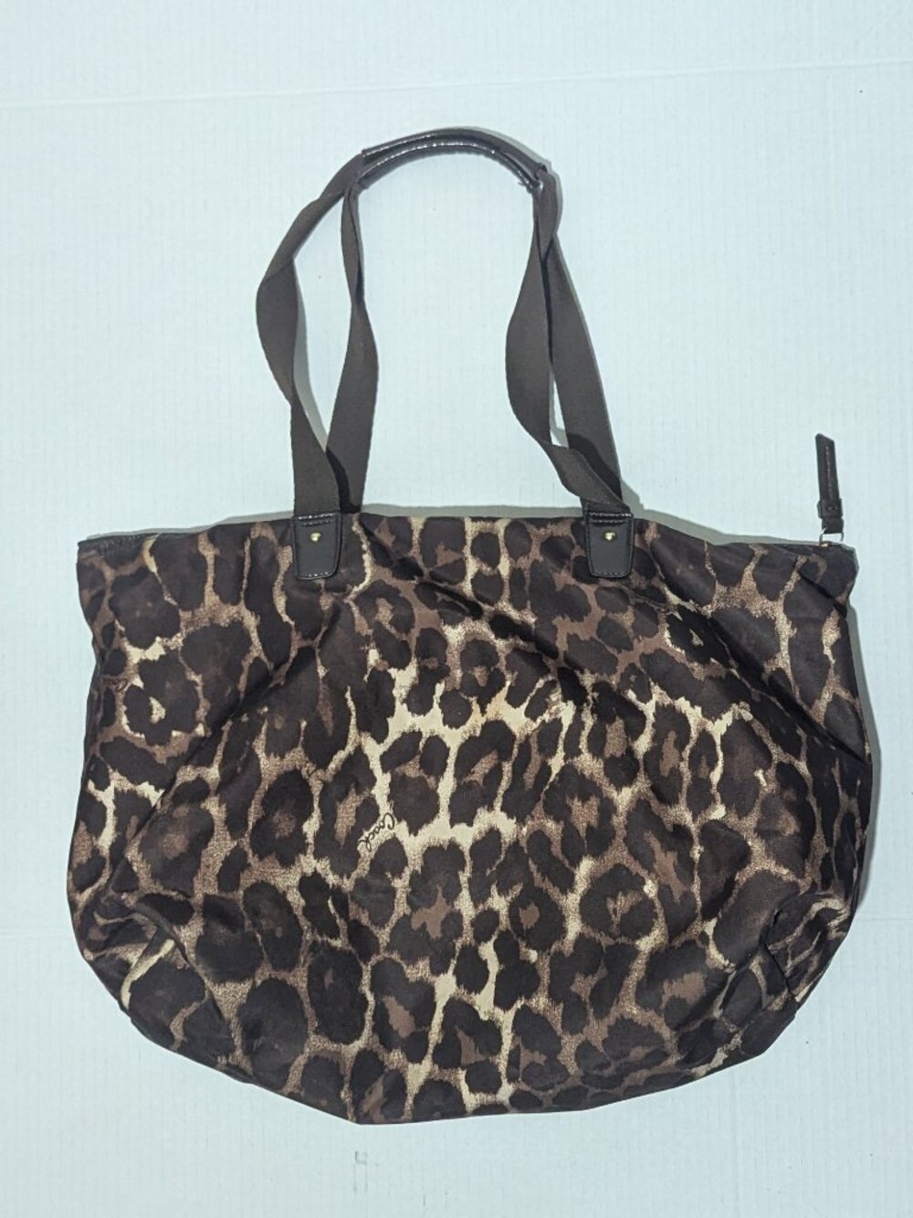 Coach Leopard Print Nylon Weekender Tote Bag Travel Carryall Zip Top NO Pouch - Picture 4 of 10